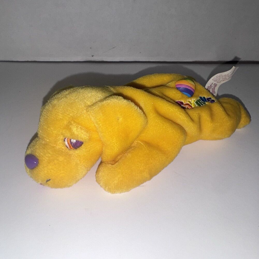 Vintage 1998 Lisa Frank Caymus Yellow Puppy Dog Fantastic Beans Plush 8”